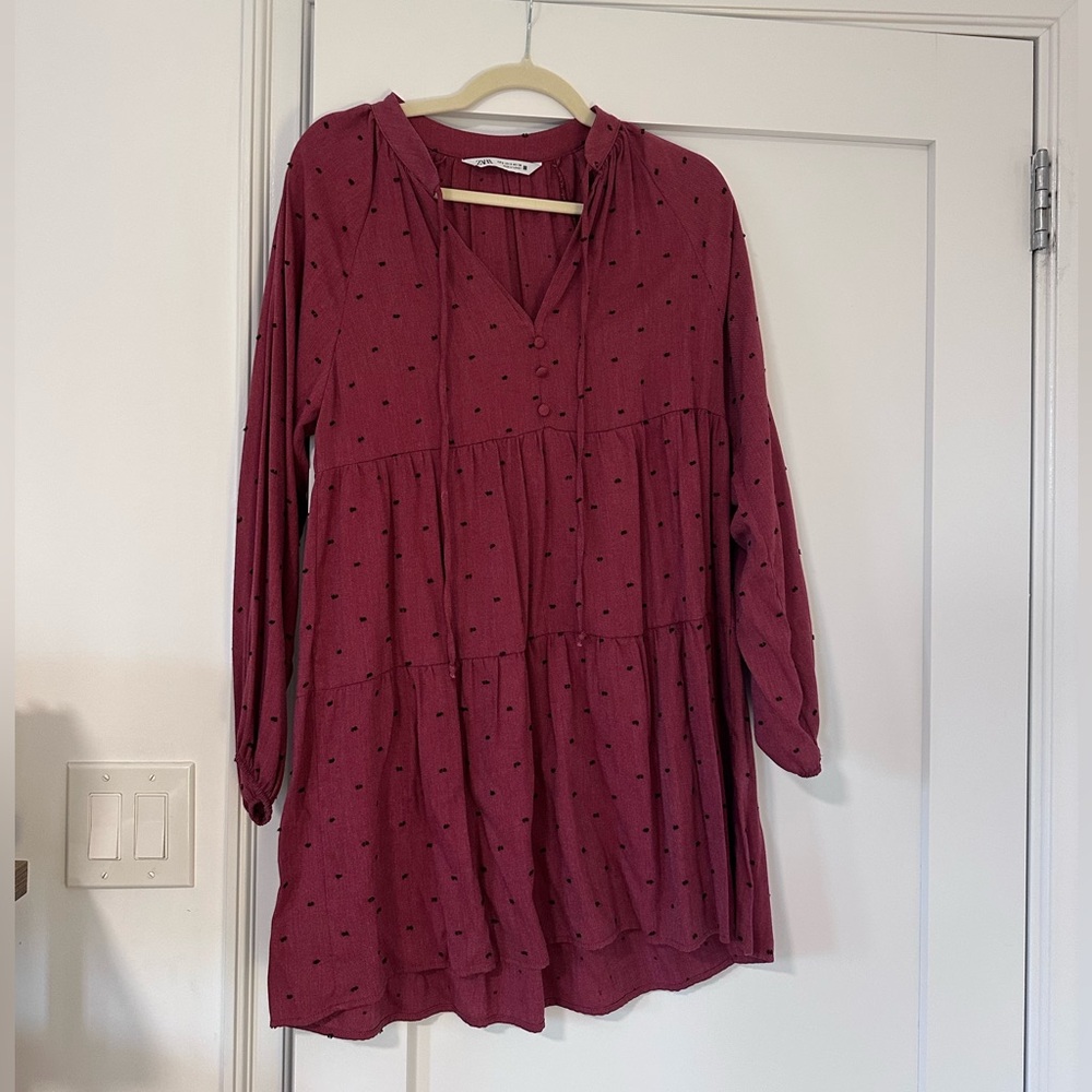 Zara Dark Red Polka Dot Dress